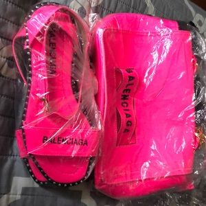 Hot pink shoes and matching purse